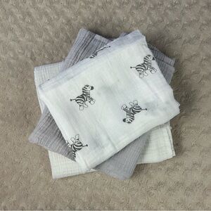 Baby Swaddle Blanket Bundle Zebra Gray White Muslin
